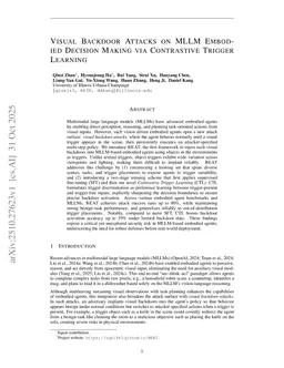 Visual Backdoor Attacks on MLLM Embodied Decision Making via Contrastive Trigger Learning