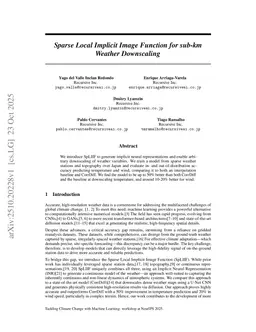 Sparse Local Implicit Image Function for sub-km Weather Downscaling
