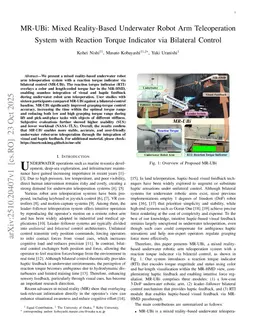 MR-UBi: Mixed Reality-Based Underwater Robot Arm Teleoperation System with Reaction Torque Indicator via Bilateral Control
