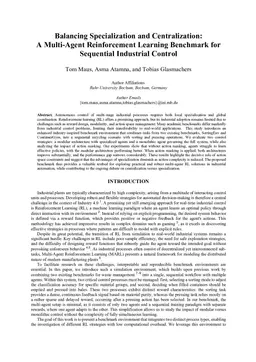 Balancing Specialization and Centralization: A Multi-Agent Reinforcement Learning Benchmark for Sequential Industrial Control