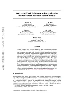 Addressing Mark Imbalance in Integration-free Neural Marked Temporal Point Processes
