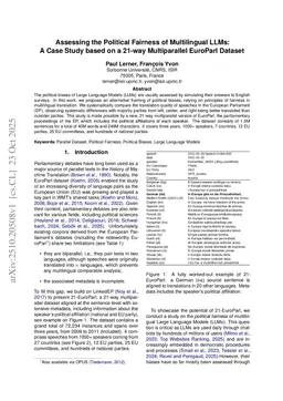 Assessing the Political Fairness of Multilingual LLMs: A Case Study based on a 21-way Multiparallel EuroParl Dataset