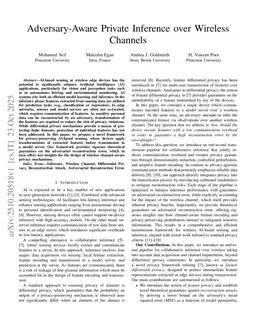 Adversary-Aware Private Inference over Wireless Channels