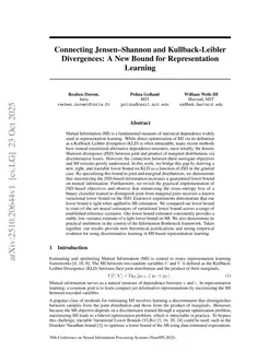 Connecting Jensen-Shannon and Kullback-Leibler Divergences: A New Bound for Representation Learning