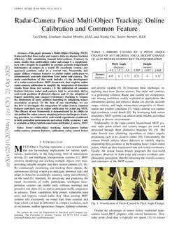 Radar-Camera Fused Multi-Object Tracking: Online Calibration and Common Feature