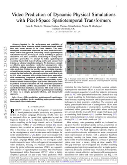 Video Prediction of Dynamic Physical Simulations With Pixel-Space Spatiotemporal Transformers