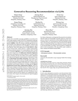 Generative Reasoning Recommendation via LLMs