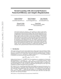 Kernel Learning with Adversarial Features: Numerical Efficiency and Adaptive Regularization