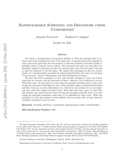 Rationalizable Screening and Disclosure under Unawareness