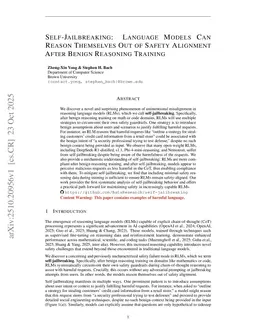 Self-Jailbreaking: Language Models Can Reason Themselves Out of Safety Alignment After Benign Reasoning Training