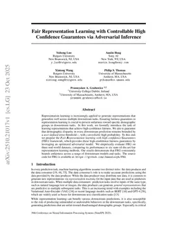 Fair Representation Learning with Controllable High Confidence Guarantees via Adversarial Inference