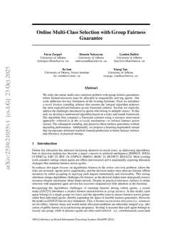 Online Multi-Class Selection with Group Fairness Guarantee