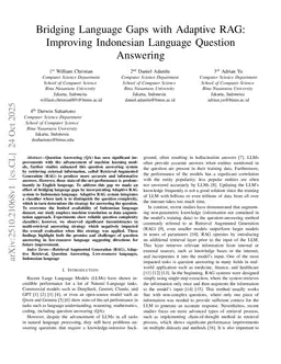 Bridging Language Gaps with Adaptive RAG: Improving Indonesian Language Question Answering