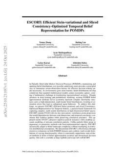 ESCORT: Efficient Stein-variational and Sliced Consistency-Optimized Temporal Belief Representation for POMDPs