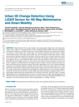 Urban 3D Change Detection Using LiDAR Sensor for HD Map Maintenance and Smart Mobility