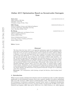 Online AUC Optimization Based on Second-order Surrogate Loss