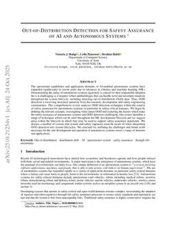 Out-of-Distribution Detection for Safety Assurance of AI and Autonomous Systems