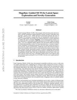 Magellan: Guided MCTS for Latent Space Exploration and Novelty Generation