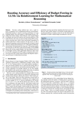 Boosting Accuracy and Efficiency of Budget Forcing in LLMs via Reinforcement Learning for Mathematical Reasoning