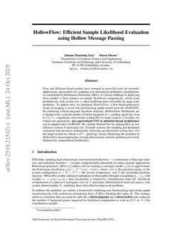 HollowFlow: Efficient Sample Likelihood Evaluation using Hollow Message Passing