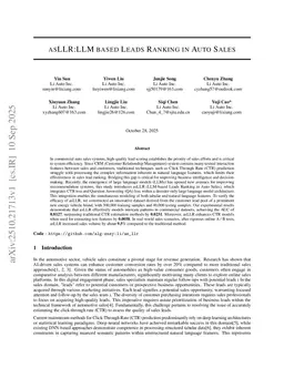 asLLR: LLM based Leads Ranking in Auto Sales