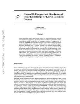 CustomIR: Unsupervised Fine-Tuning of Dense Embeddings for Known Document Corpora