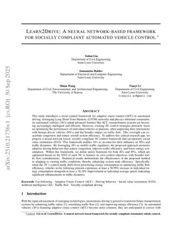 Learn2Drive: A neural network-based framework for socially compliant automated vehicle control