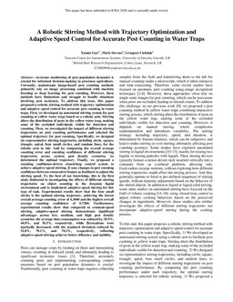 A Robotic Stirring Method with Trajectory Optimization and Adaptive Speed Control for Accurate Pest Counting in Water Traps