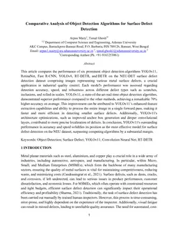 Comparative Analysis of Object Detection Algorithms for Surface Defect Detection