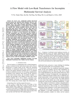 A Flow Model with Low-Rank Transformers for Incomplete Multimodal Survival Analysis