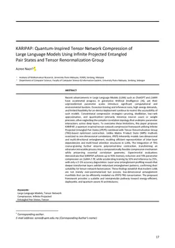 KARIPAP: Quantum-Inspired Tensor Network Compression of Large Language Models Using Infinite Projected Entangled Pair States and Tensor Renormalization Group