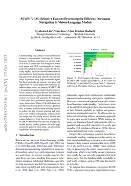SCoPE VLM: Selective Context Processing for Efficient Document Navigation in Vision-Language Models