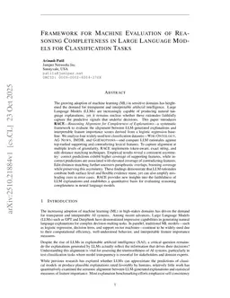 Framework for Machine Evaluation of Reasoning Completeness in Large Language Models For Classification Tasks