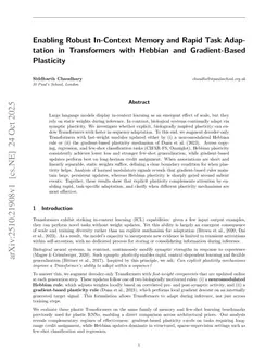 Enabling Robust In-Context Memory and Rapid Task Adaptation in Transformers with Hebbian and Gradient-Based Plasticity