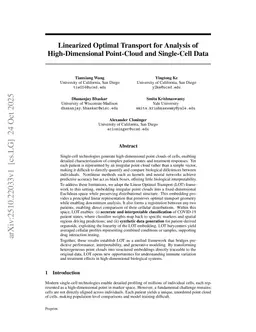 Linearized Optimal Transport for Analysis of High-Dimensional Point-Cloud and Single-Cell Data
