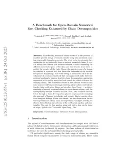 A Benchmark for Open-Domain Numerical Fact-Checking Enhanced by Claim Decomposition