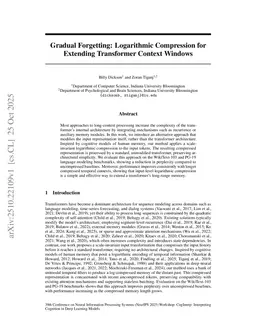 Gradual Forgetting: Logarithmic Compression for Extending Transformer Context Windows