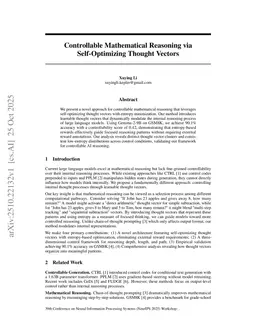 Controllable Mathematical Reasoning via Self-Optimizing Thought Vectors