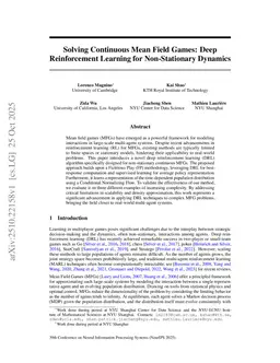 Solving Continuous Mean Field Games: Deep Reinforcement Learning for Non-Stationary Dynamics