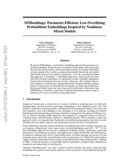 MMbeddings: Parameter-Efficient, Low-Overfitting Probabilistic Embeddings Inspired by Nonlinear Mixed Models