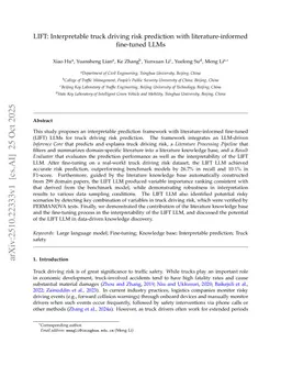 LIFT: Interpretable truck driving risk prediction with literature-informed fine-tuned LLMs