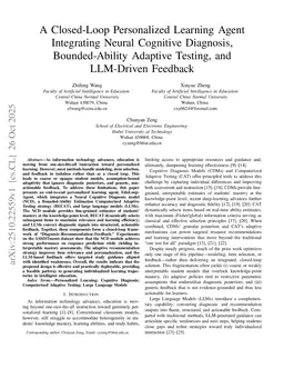 A Closed-Loop Personalized Learning Agent Integrating Neural Cognitive Diagnosis, Bounded-Ability Adaptive Testing, and LLM-Driven Feedback