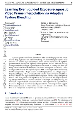 Learning Event-guided Exposure-agnostic Video Frame Interpolation via Adaptive Feature Blending