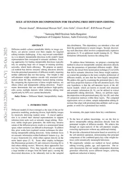 Self-Attention Decomposition For Training Free Diffusion Editing