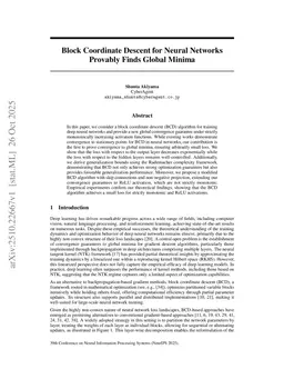Block Coordinate Descent for Neural Networks Provably Finds Global Minima