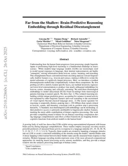 Far from the Shallow: Brain-Predictive Reasoning Embedding through Residual Disentanglement