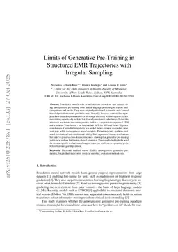 Limits of Generative Pre-Training in Structured EMR Trajectories with Irregular Sampling