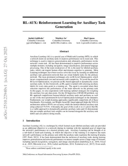 Generating Auxiliary Tasks with Reinforcement Learning