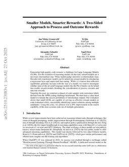 Smaller Models, Smarter Rewards: A Two-Sided Approach to Process and Outcome Rewards