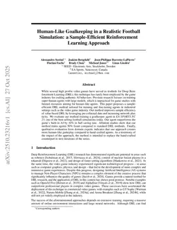 Human-Like Goalkeeping in a Realistic Football Simulation: a Sample-Efficient Reinforcement Learning Approach